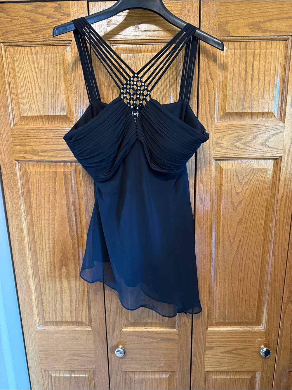 R & M Richards Black Halter Top Rhinestone Sequins Top Women's Size 14